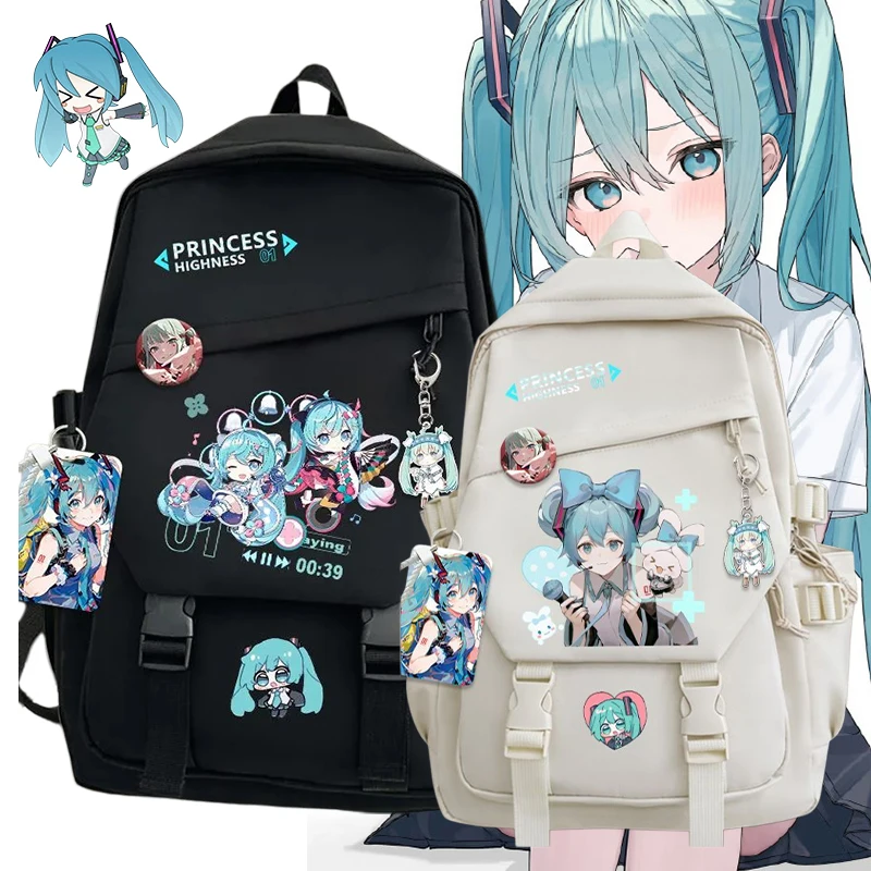初音ミク-カートゥーンプリント-ブックバッグ-旅行用バックパック-かわいいボーカロイド-アニメ-スクールバッグ-デイパック-男の子-女の子-ティーン-学生-ファンへのギフト