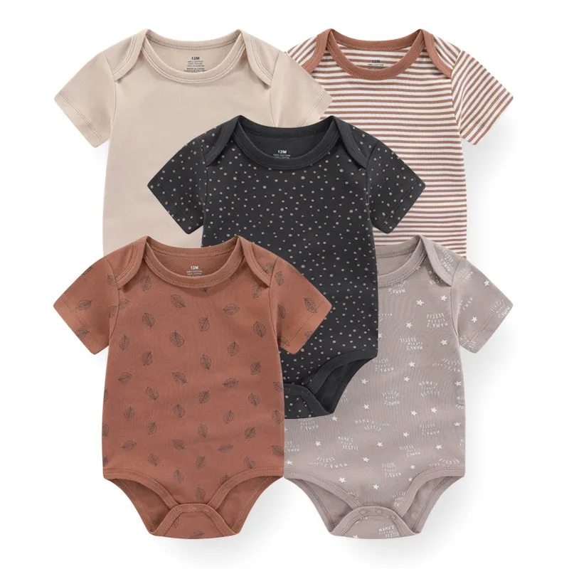 5Pieces Unisex Bodysuits Newborn Baby Girl Clothes Cotton Cartoon Baby Boy Clothes Set Solid Color Print Summer Bebes