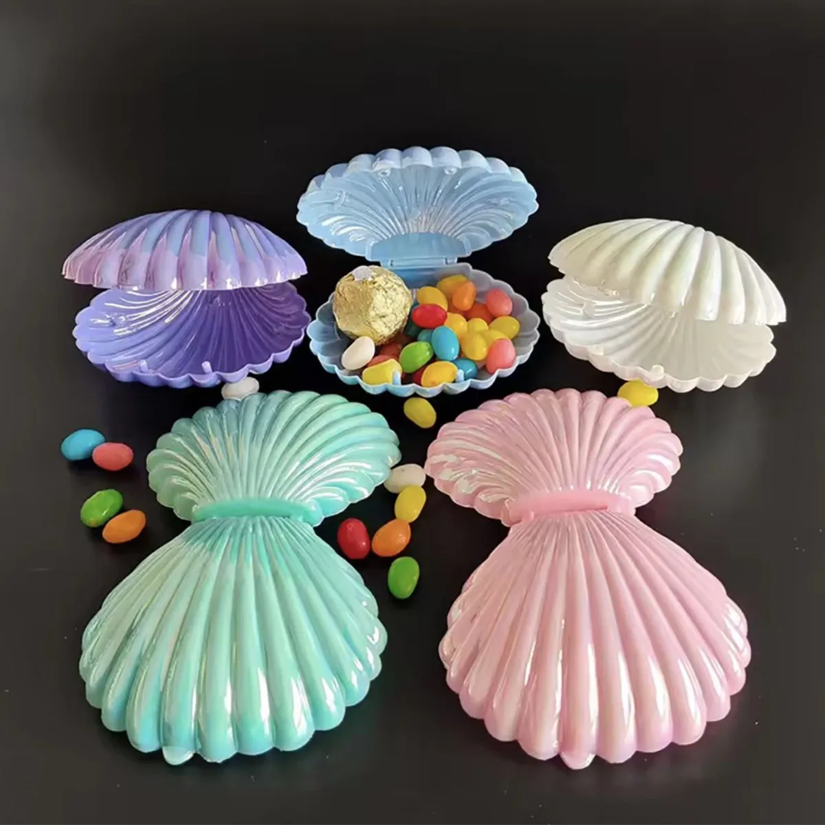 

5pcs Shell Candy Gift Box Plastic Snack Cookie Jewelry Storage Box Kids Mermaid Birthday Party Favors Decor Wedding Supplies ran