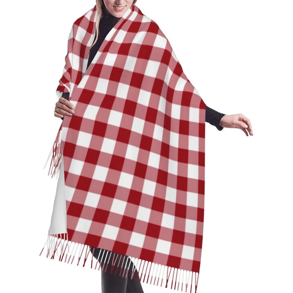 

Классический красно-белый клетчатый кашемировый шарф с бахромой, осенние и зимние шелковые шарфы, очень теплые и мягкие
