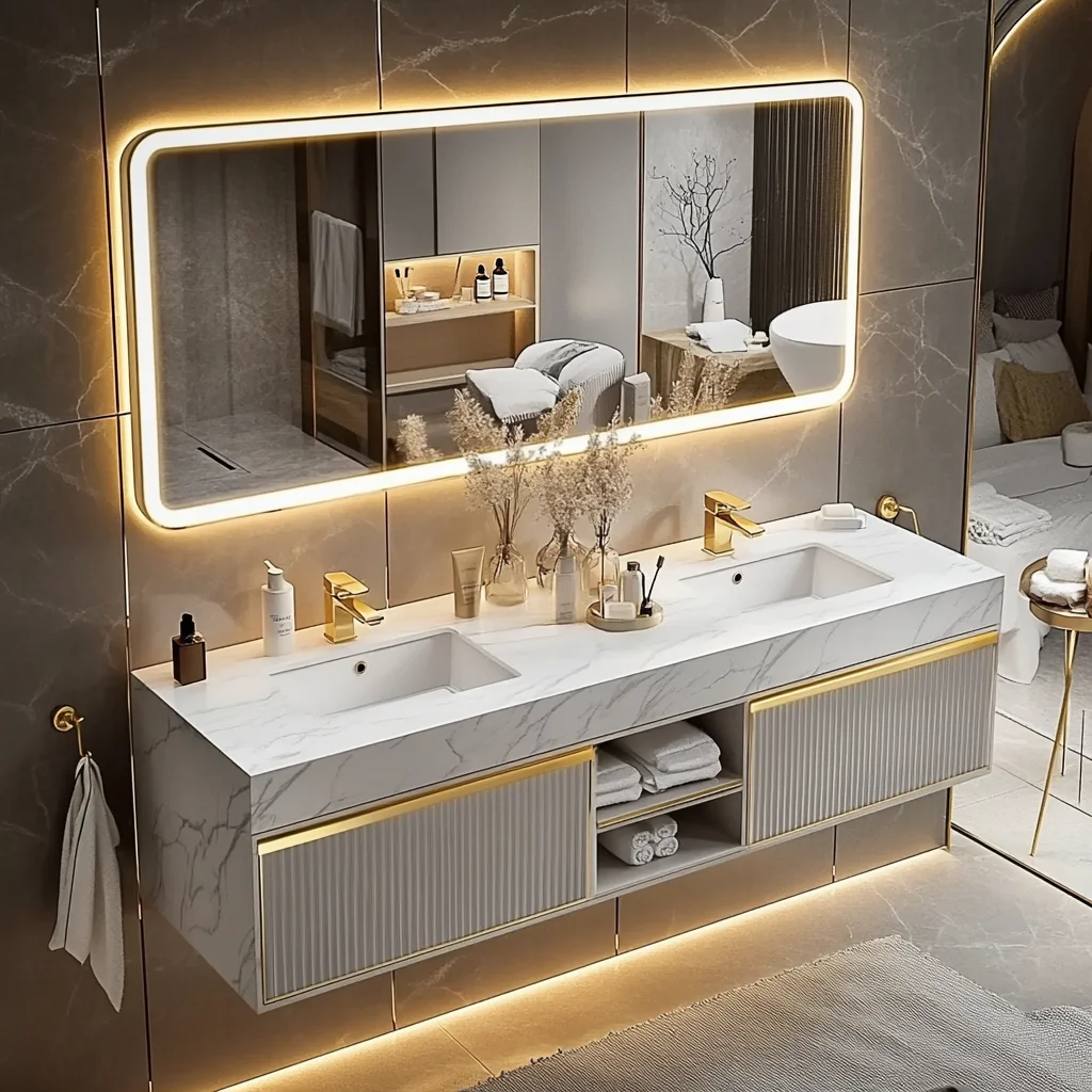 fj-Gold Bathroom Vanity Cabinet Wall Mounted Bathroom Vanity Floating Wash Cabinet Bathroom With Mirror@
