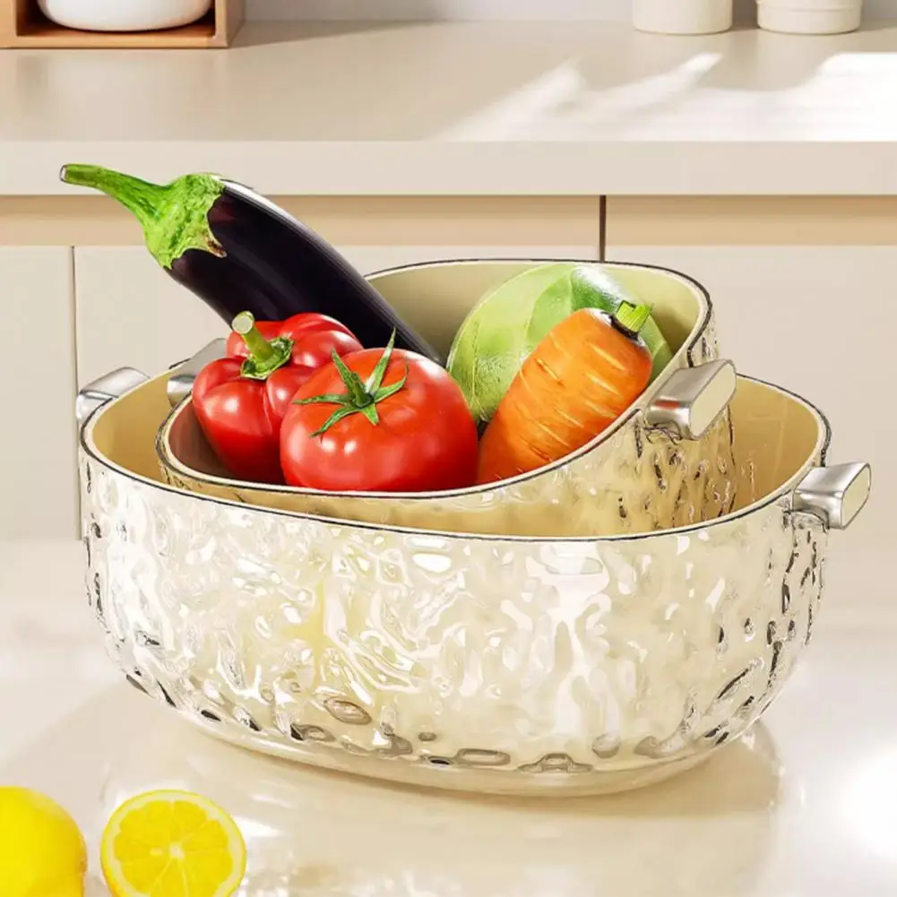 Quick Access Basin Strainer Nested Design Double Layer Drain Basket Set with Rotatable Colander Mixing Bowl Kit Capacity Food