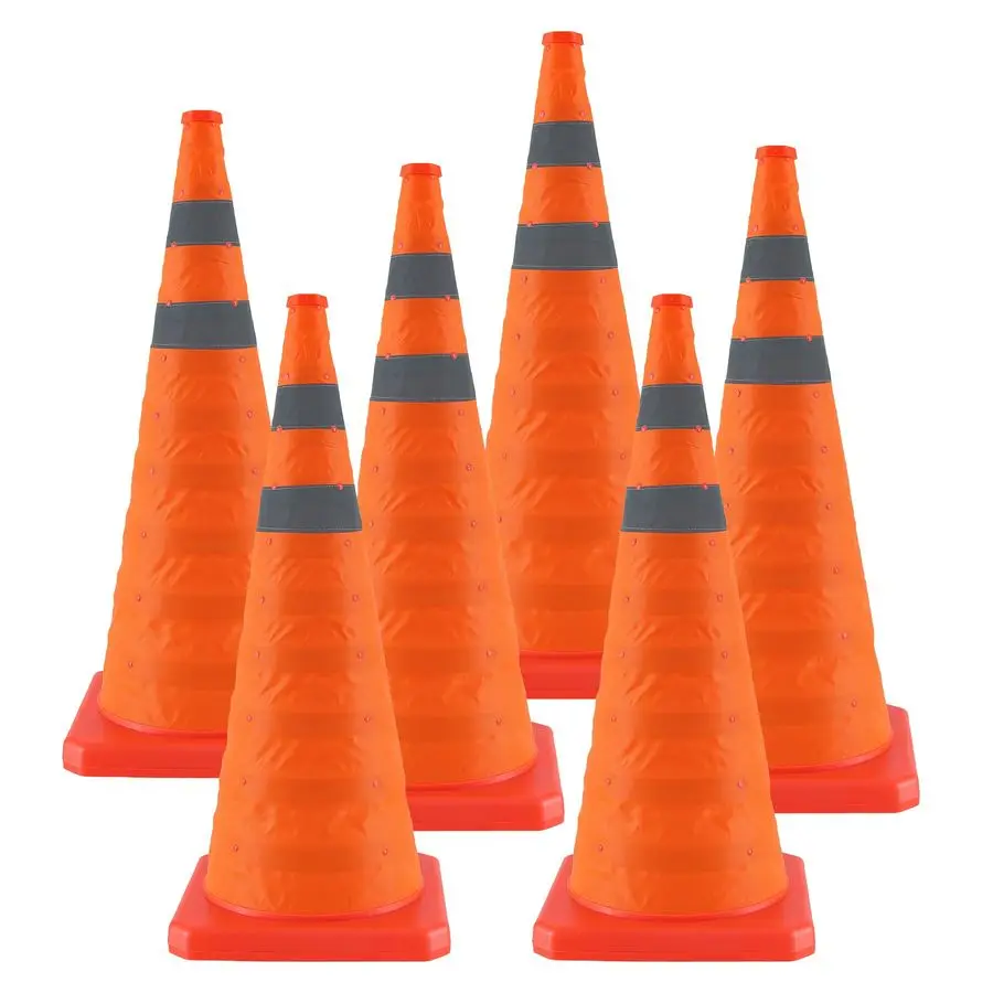 

Inch 6 Pack Collapsible Traffic Safety Cones, Orange Cones with Reflective Collar, Portable Multipurpose Traffic Cones for Parki