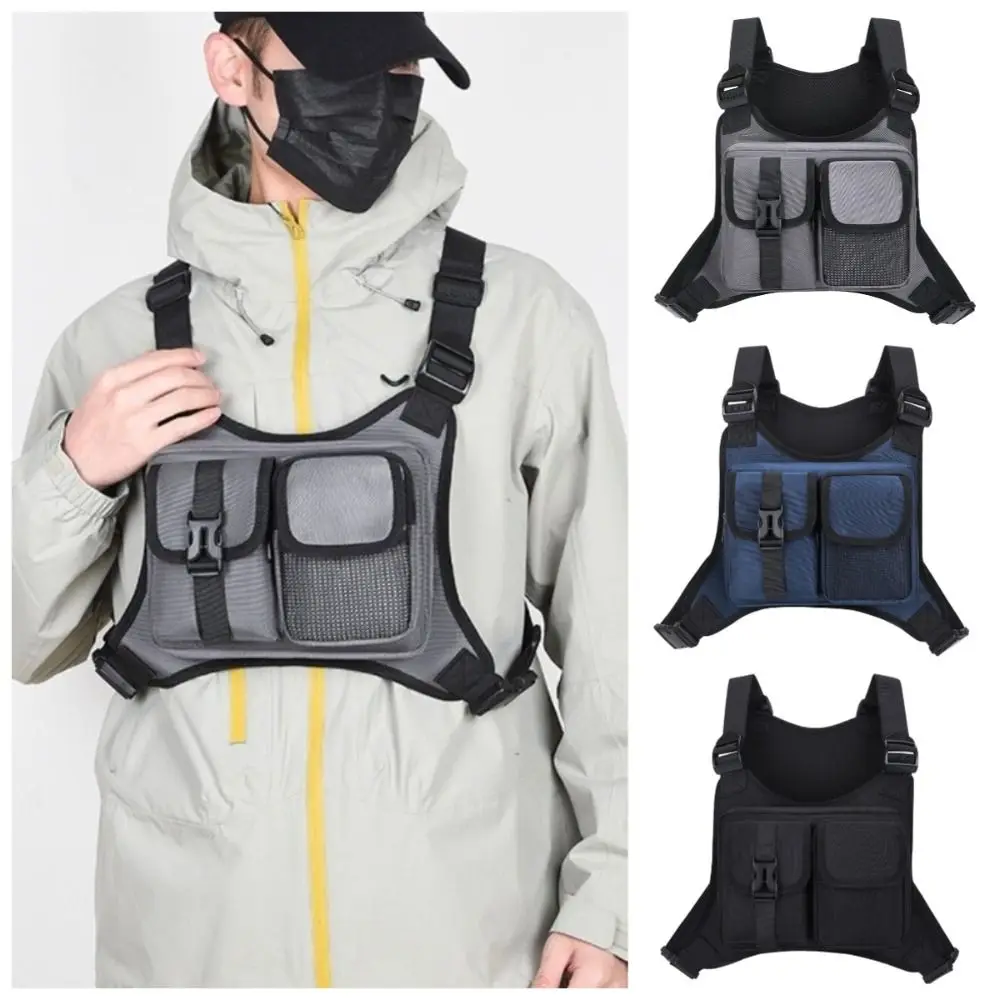 

Anti-Theft Sports Chest Bag Wear-resistant Multi-pocket Running Vest Bag with Reflective Strips Waterproof Front Chest Pack