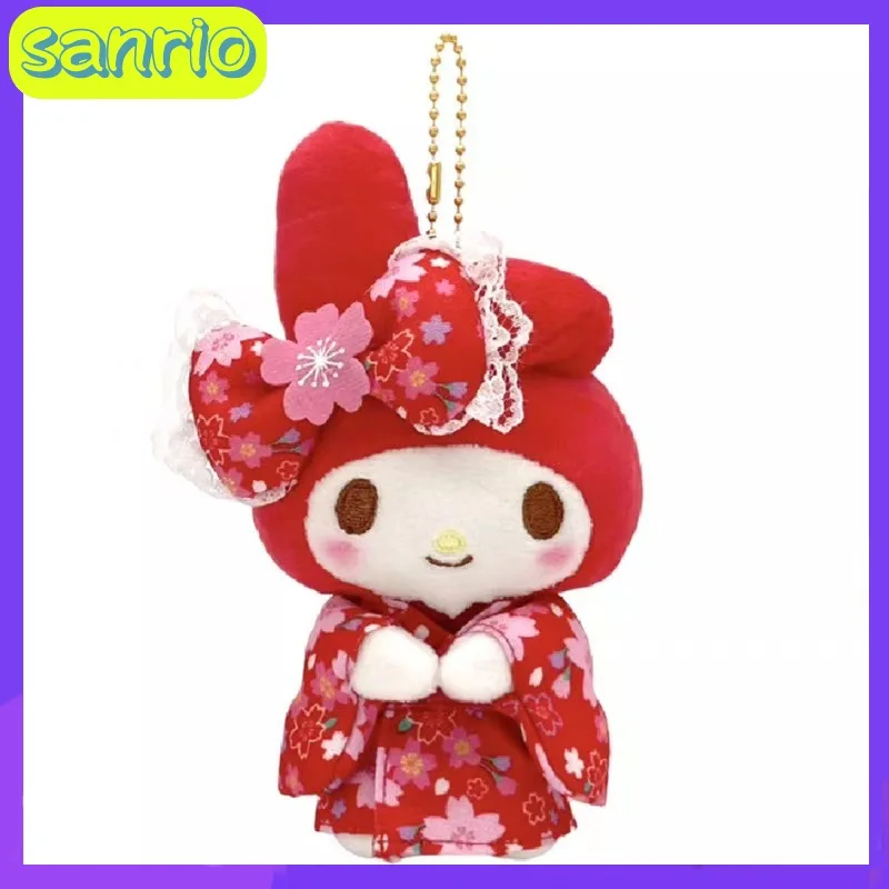 Nuevo 12cm Sanrio japonés lindo Sakura Kimono serie Kuromi My Melody Cinnamoroll peluche juguete colgante de dibujos animados muñeca para regalo