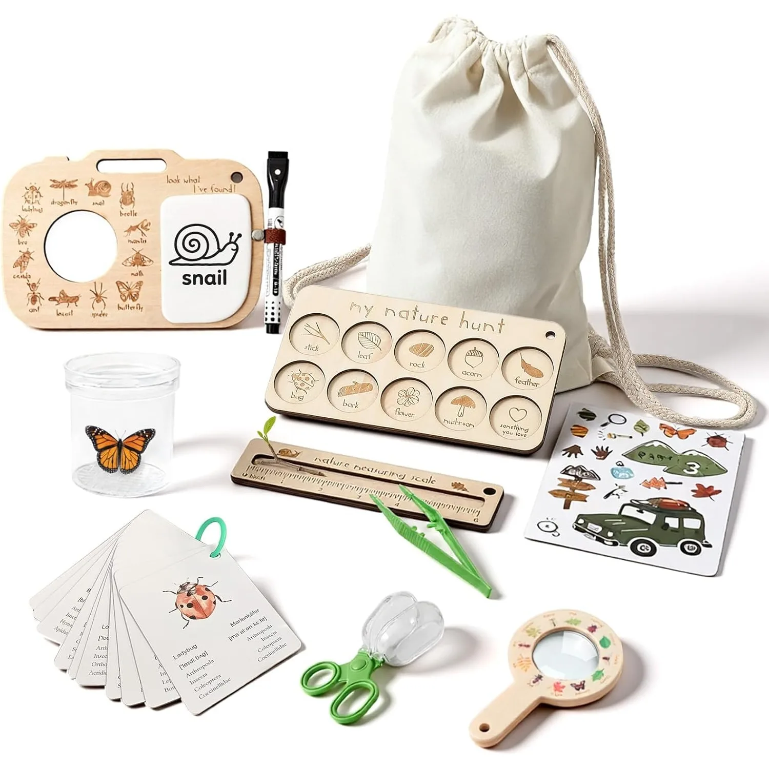 Bug Catcher Kit for Kids with Bug Box Learning Cards & Observation Board Outdoor Toys Scavenger Hunt Adventure Gift for Girl Boy
