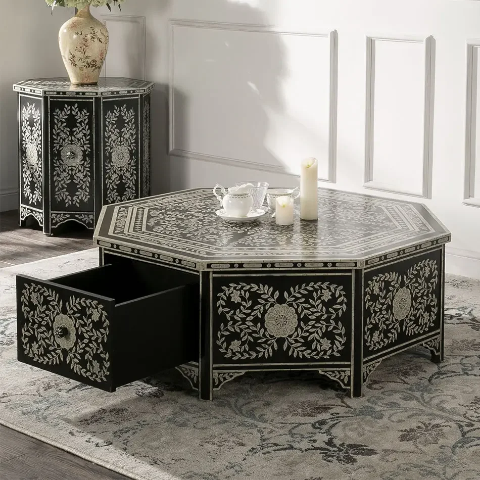 Storage rhombus edge table hand painted tea table coffee coffee table
