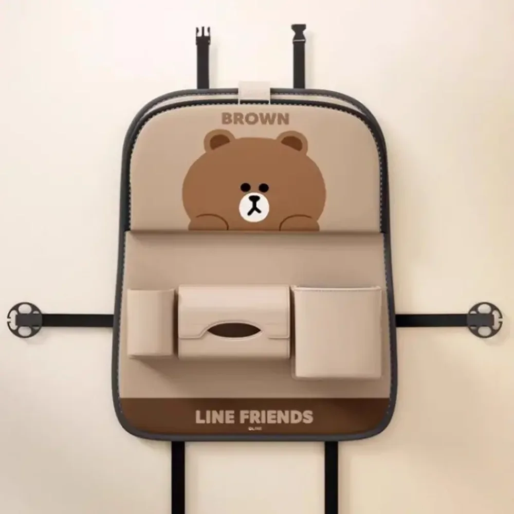 1Pc·Brown Bear Car Seat Back Storage Bag (with Tissue Box Holder) Square Pu Leather Multifunctional Storage Bag