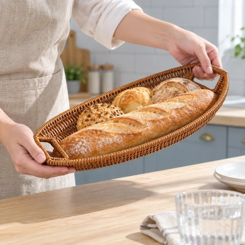High Quality Hand-woven Small Dustpan Plastic 3 Sizes Fork Spoon Basket Oval Storage Box Cosmetic House Kitchen Supplies