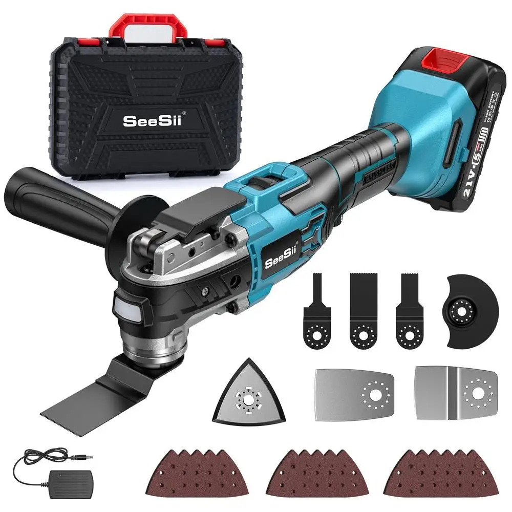 Brushless 21V Cordless Oscillating Tool with 6 Speeds & 3° Angle Quick-Change Multi-Tool w/ 24 Accessories Vibrating Saw