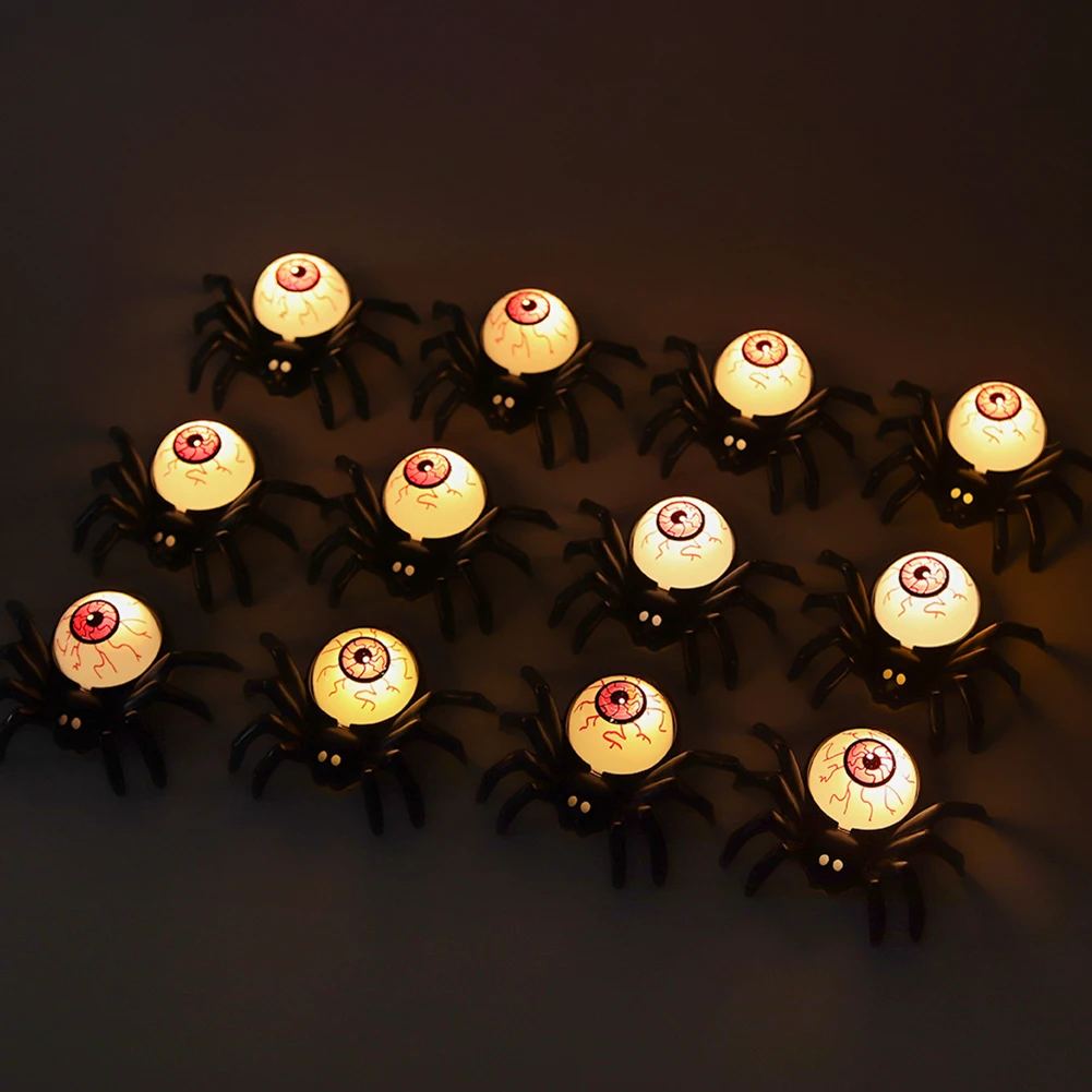 Luces LED de araña para decoración de Halloween, lámpara de globo ocular de terror, atmósfera de utilería, suministros de decoración de atmósfera de fiesta, 12 piezas