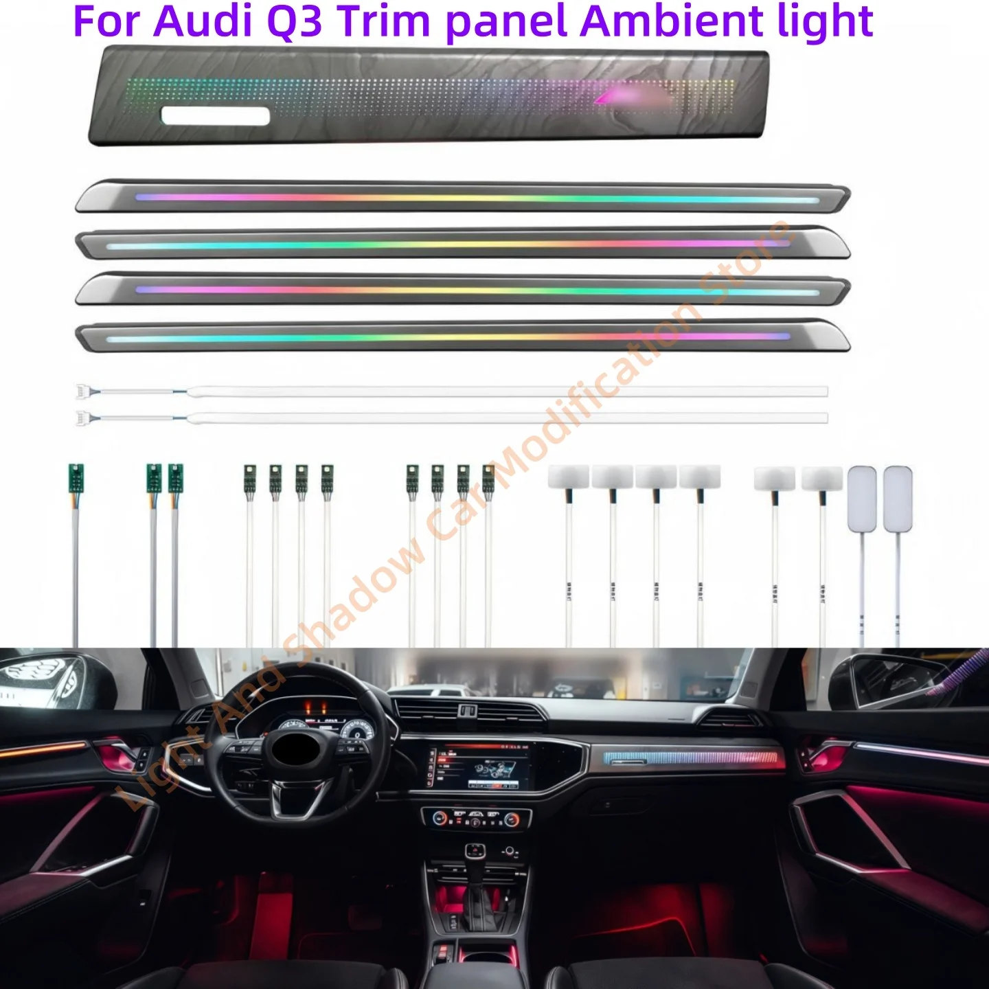Automotive LED Ambient light suitable for Audi Q3 Door trim light strip 30 color Interior lights APP screen control