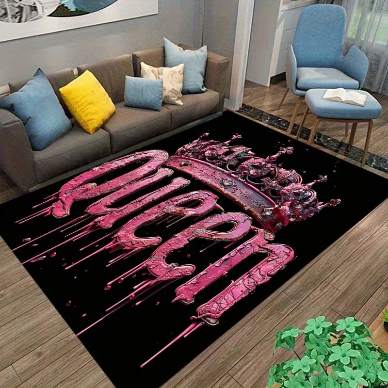 

Queen Fashion Print Non-Slip Door Mat, Pink Crown Design Polyester Rug for Bedroom Living Room Dorm Balcony Holiday Gift