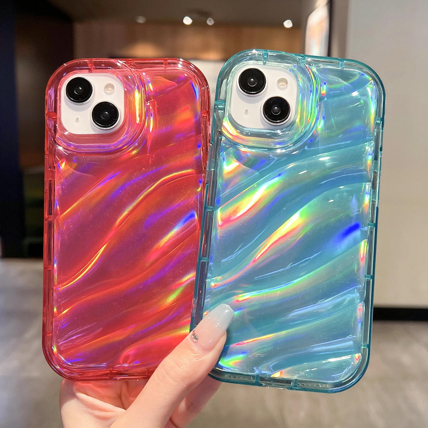 3D Glitter Water Ripple Phone Case For iPhone 14 13 12 11 Pro Max XS X XR 7 8 14Plus Candy Color Laser Neon Soft TPU Back Cover