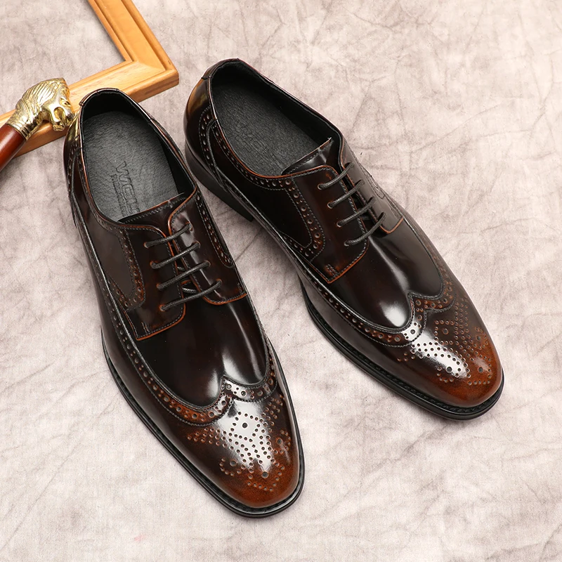 

Handmade Shoes Men Wedding oxford Genuine Leather Dress Shoes Man Black Brown Lace Up Elegant Men Formal Business Brogue Shoes