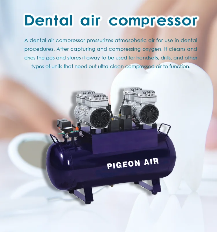 60L Mini Silent Oil Free Silent Dental Medical Air Compressor Hospital Use Plastic Metal Steel Power Supply Light Emitting