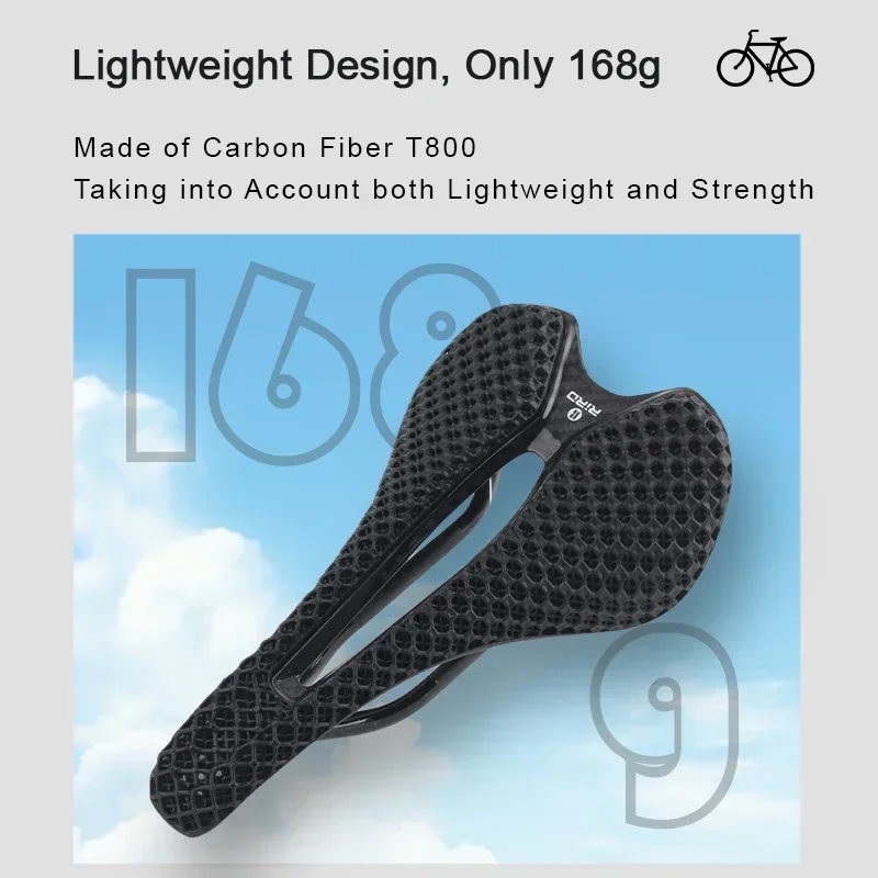 RIRO Bicycle Carbon Fiber Saddle 3D Printing Seat Ultra-Light and Breathable Hollow Honeycomb Cushion for Road Bike/MTB Parts