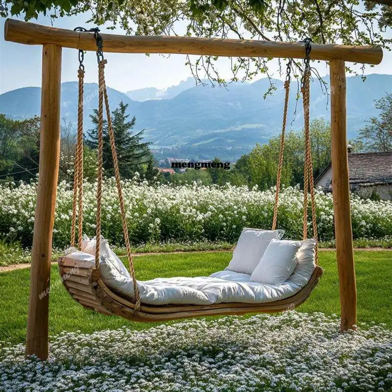 

Outdoor large customizable amusement facilities Hanging chair Solid wood swing frame Log scenic swing farm