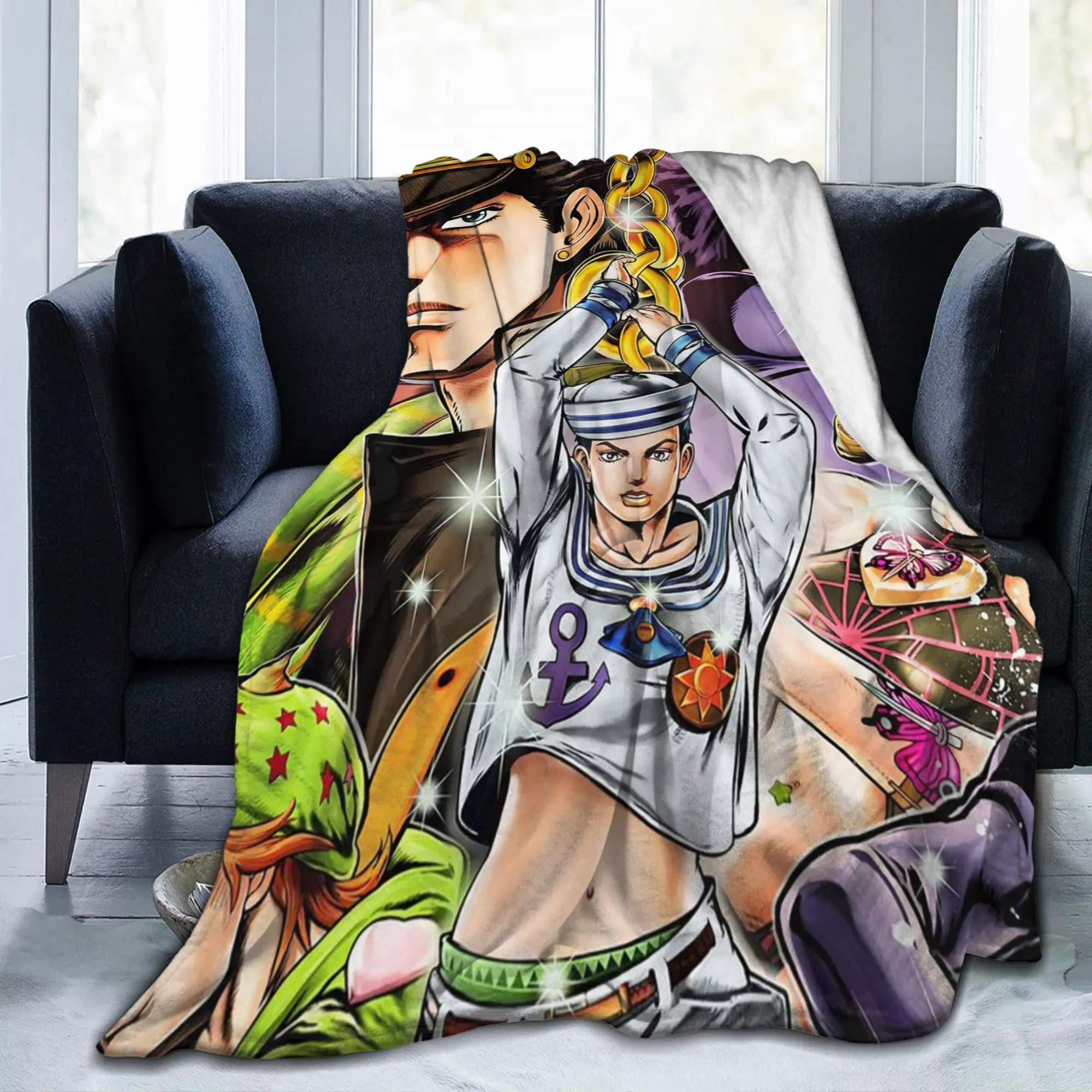Jojo's Bizarre Adventure Knitted Blankets Anime No Kimyou Na Bouken Flannel Throw Blankets Home Couch Personalised Bedspreads