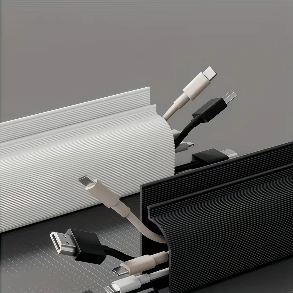 1/2PCS Sleek Black and White Self-Adhesive Under-Desk Cable Tray | PVC Invisible Slot Organizer， No-Drill Installation