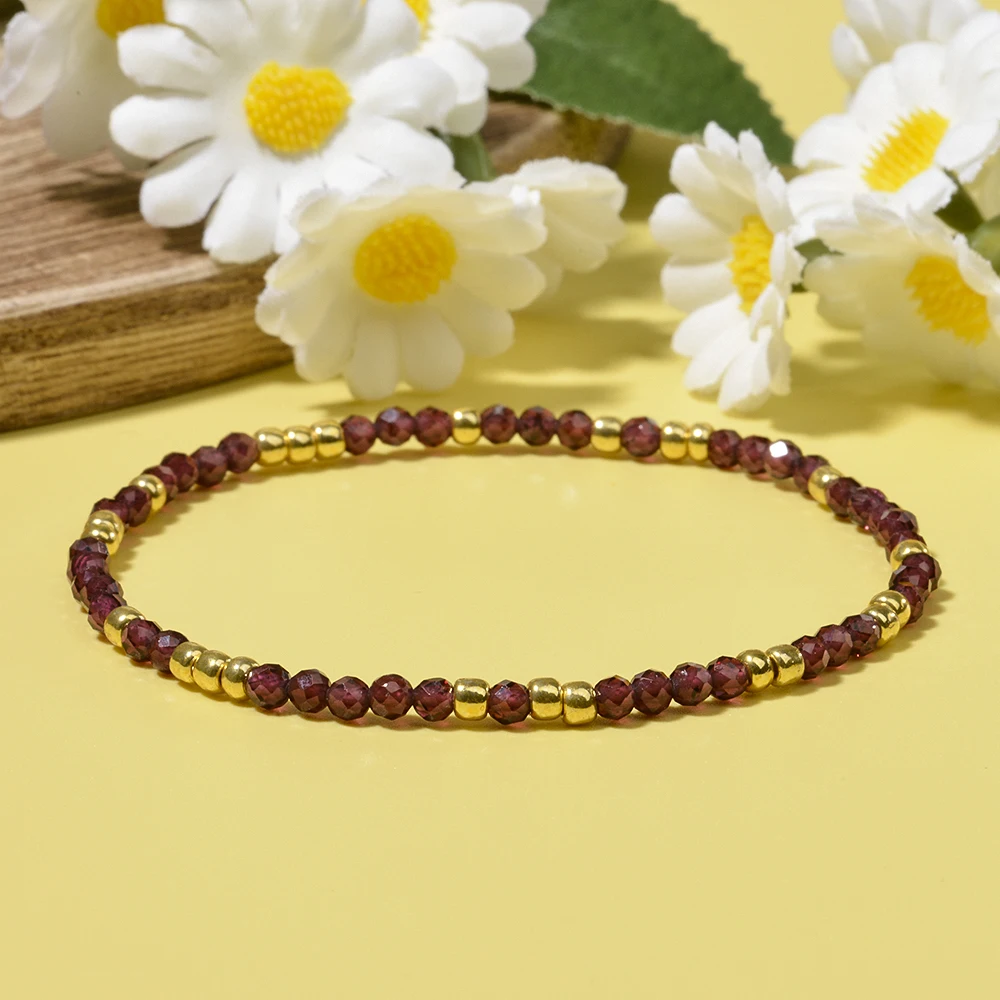 Natural Stone Sunstone Garnet and Seed Beads Stretchable Bracelet Wholesale Bohemian Style Bracelet for Women Gift Jewelry