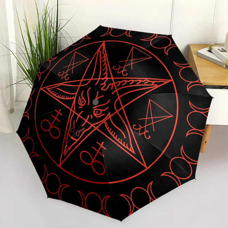 

Зонт «Треугольник дьявола» — автоматическое открытие/закрытие, компактный трехсекционный дизайн, красно-черный оккультный символ, портативный, для мужчин и женщин.