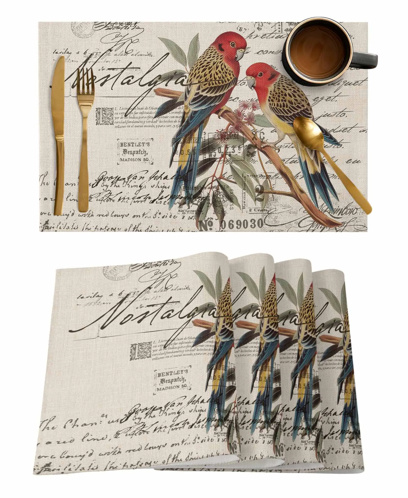 Retro Illustration Bird Envelope Postmark Tablecloth Wedding Decor Party Table Runners Kitchen Dining Table Cover Tablemats