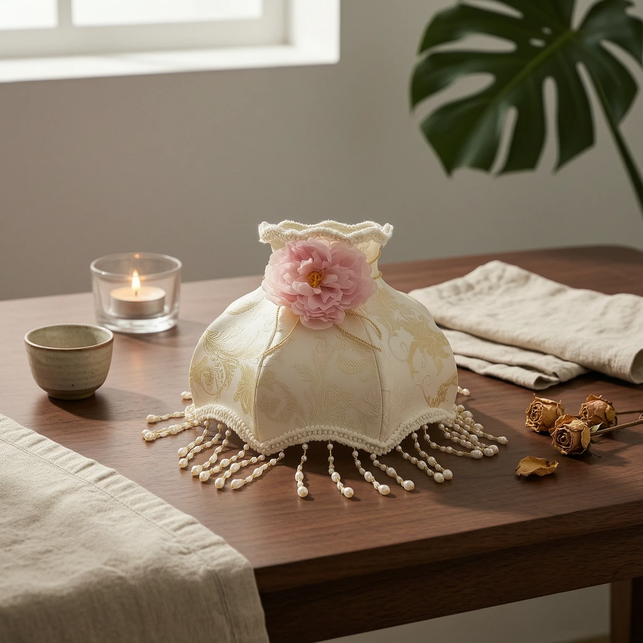 Jacquard Lamp Shade Elegant Lamp Shade with Tassels Scalloped Lampshade Classic Tassel Lampshade Traditional for Bedside Table