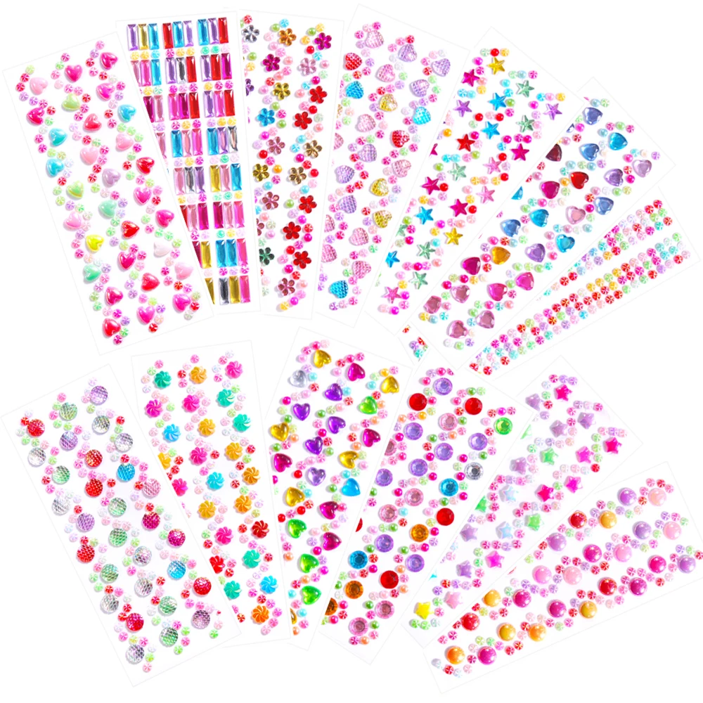 3D Colourful Rhinestone Resin Stickers Acrylic Self Adhesive Crystal Stickers Scrapbooking Decorations Applique