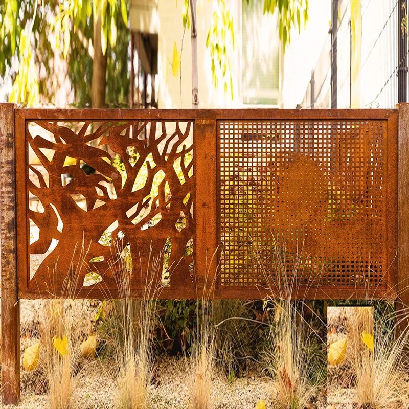 Customization  Laser Cut Corten Steel metal Fence Panels screen /Garden Fence witn light