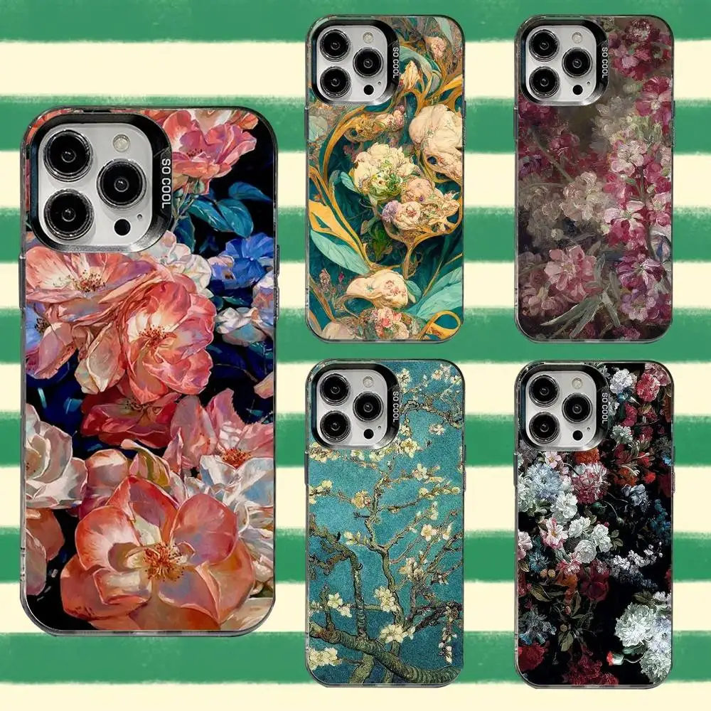 

Vintage Flowers Patterns Phone Case For iPhone 16,15,14,13,12,11,8,7,Pro,Max,Plus,Mini,XS,SE Anti Fall Black Matte Hard