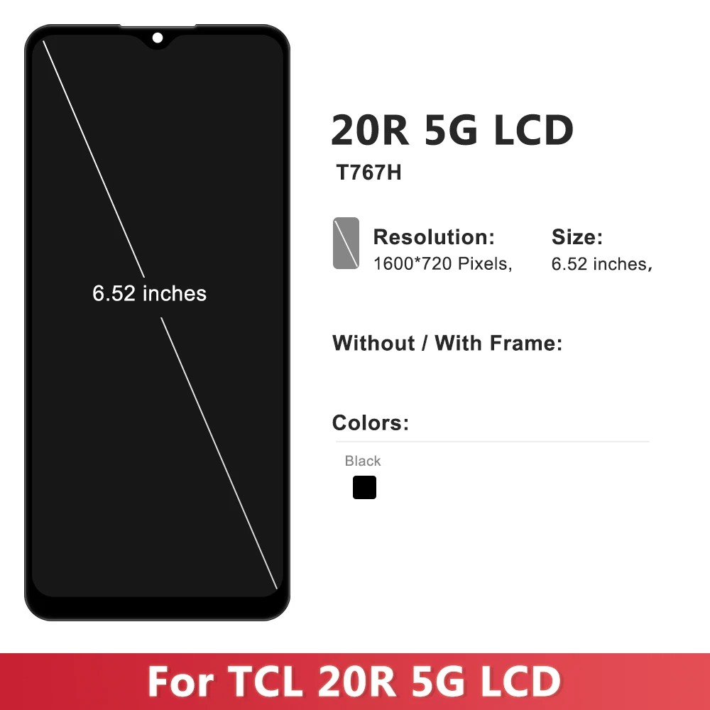 20 R 5G Screen Replacement, For TCL 20R 5G T767H LCD Display Touch Screen Digitizer Assembly Replacement With Frame