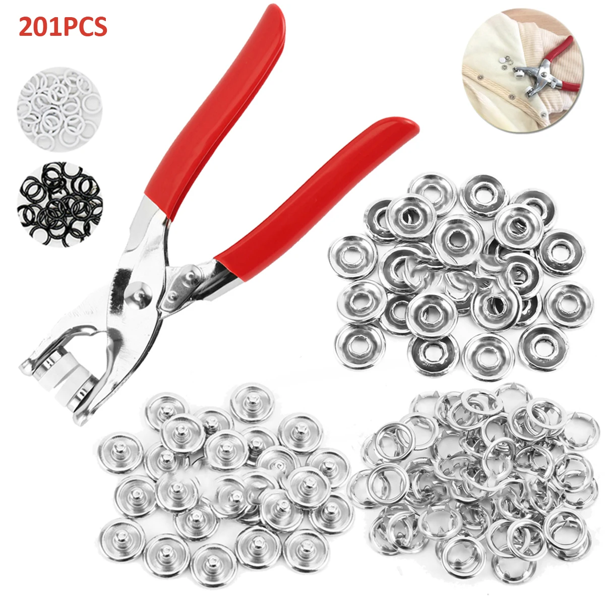 200pcs Snap Fasteners Kit Metal Copper Five Claw Buckle Set with Hand Pressure Pliers DIY Sewing Buttons Craft Sewing Tool