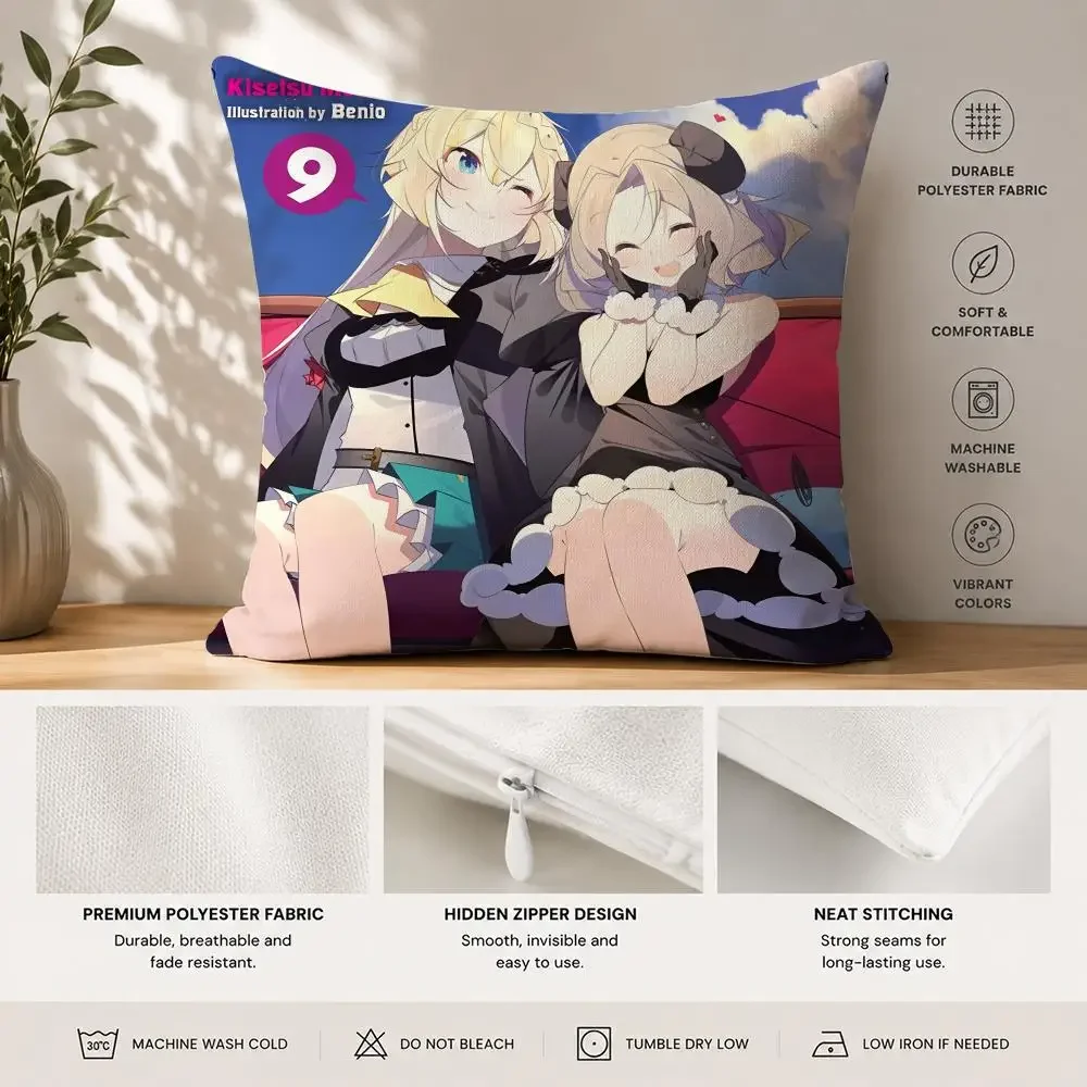 I-Ive Been Killing Slimes 300 Years Cushion Cover 40x40cm Square Decorative Sofa Cushion Cover Bedroom Living Room Home Decor