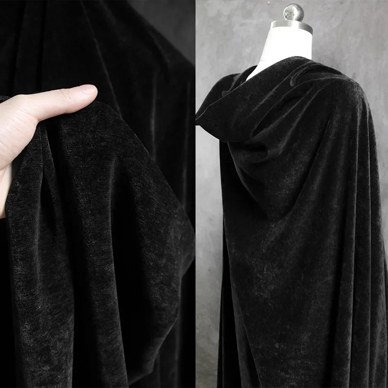 

Chenille imported high-end black thickened double-sided velvet fabric, woolen woolen trench coat, designer fabric