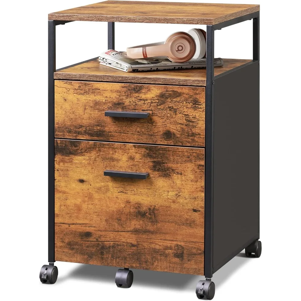 2 Drawer File Cabinet, Mobile Printer Stand with Open Storage Shelf, Wood Filing Cabinet fits A4 or Letter Size for Home