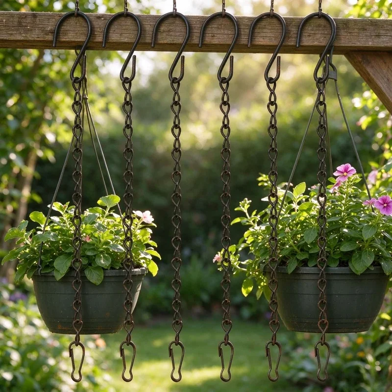 Black Wind Chime Bird Feeder Flower Pot Hanging Chain Gardening Supplies Outdoor Hanging Decoration Accessories for Patio Balcon