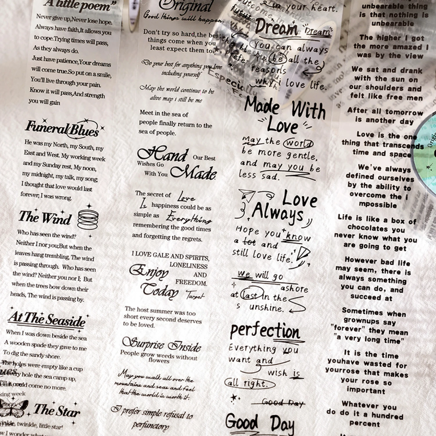 Morning Rain European and American Style Retro English Letter Journal Tape Ins-Style Artistic Salt-Style Handwritten Inspirational Text Stickers