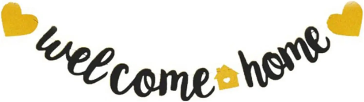 Bannière de bienvenue à la maison avec deux cœurs et un panneau « Vivid Home », décorations de fête,