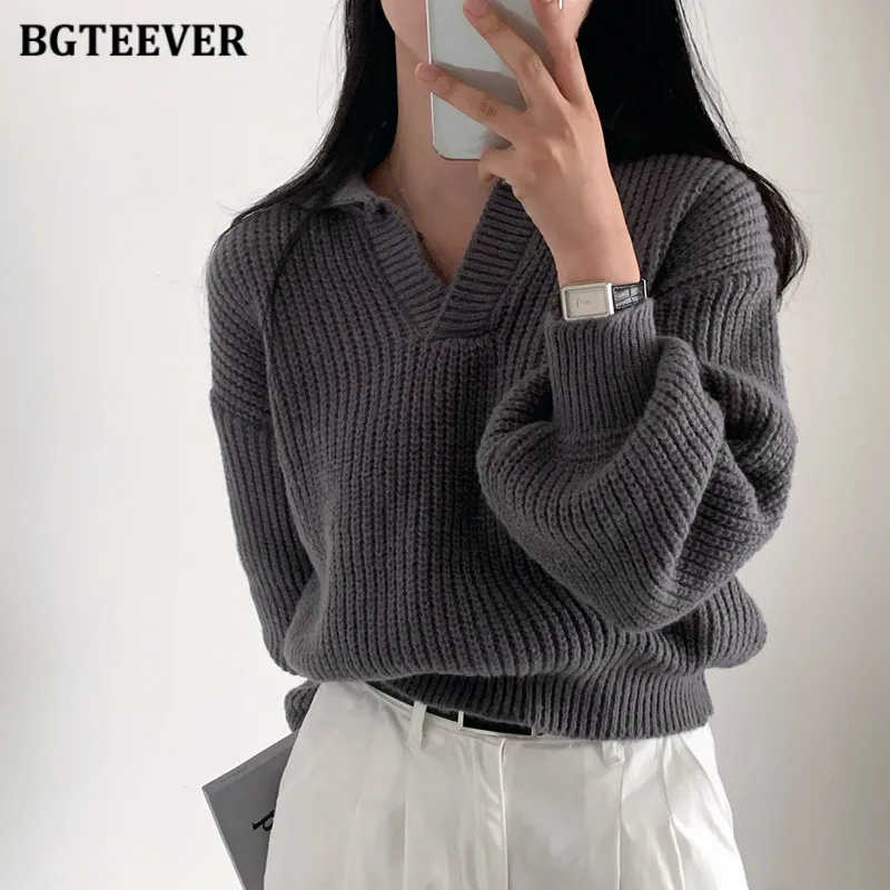 BGTEEVER Casual Laterne Hülse Weibliche Gestrickte Pullover Jumper Herbst Winter Lange Hülse Frauen Pullover