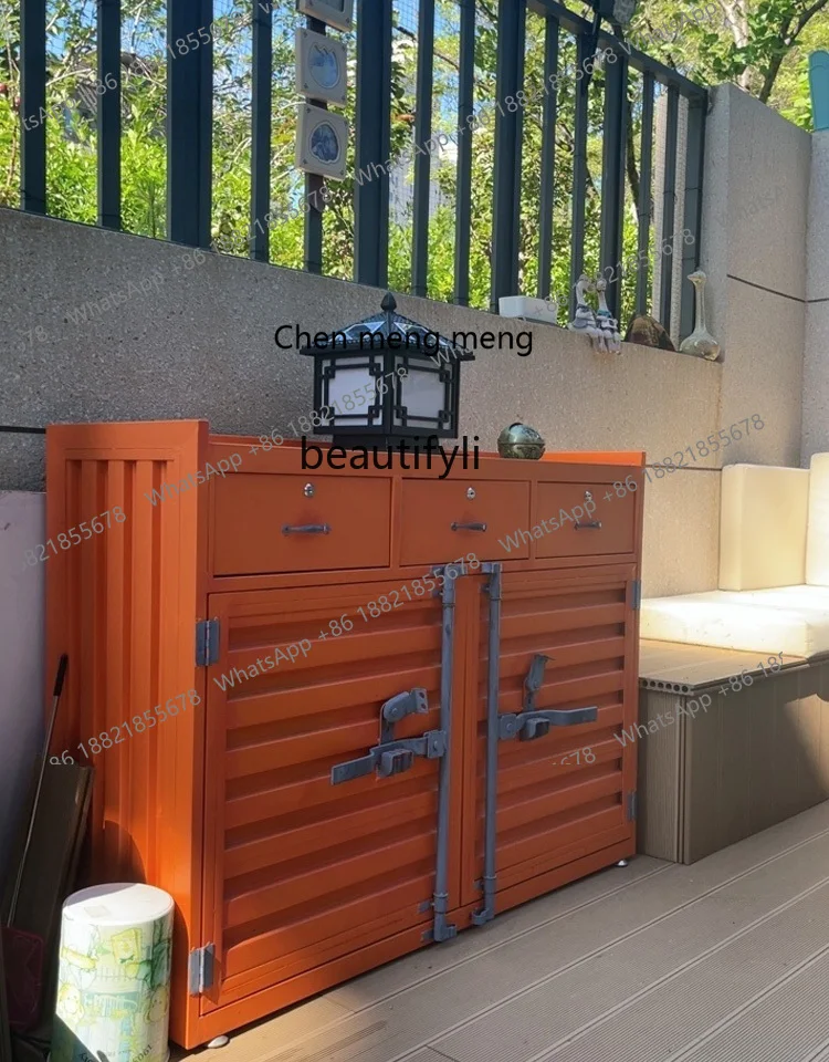 G153 Industrial wind container old locker balcony storage dining side tea cabinet wrought iron display cabinet