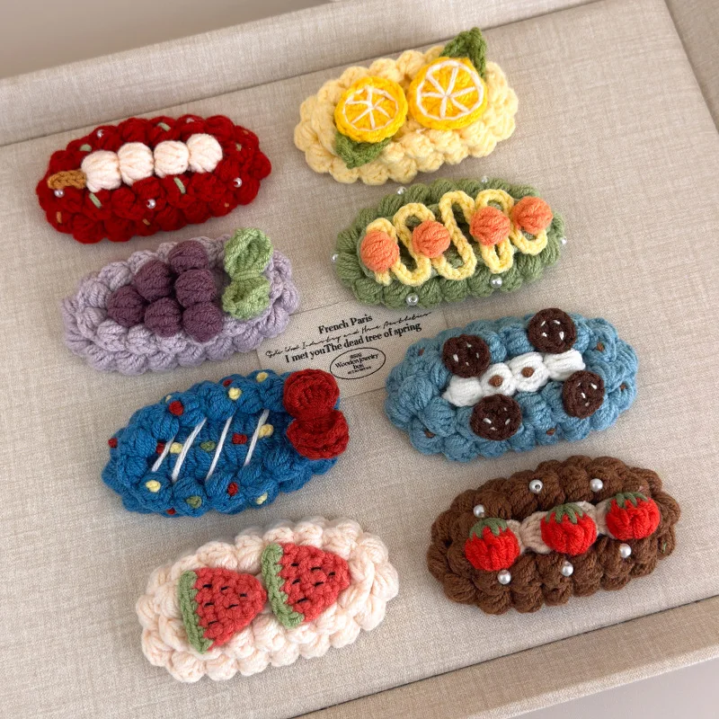 Hair Clip Crochet Fruit Handmade Winter Fall Forehead Side Clip for Women Lightweight Durable Charming Everyday Use