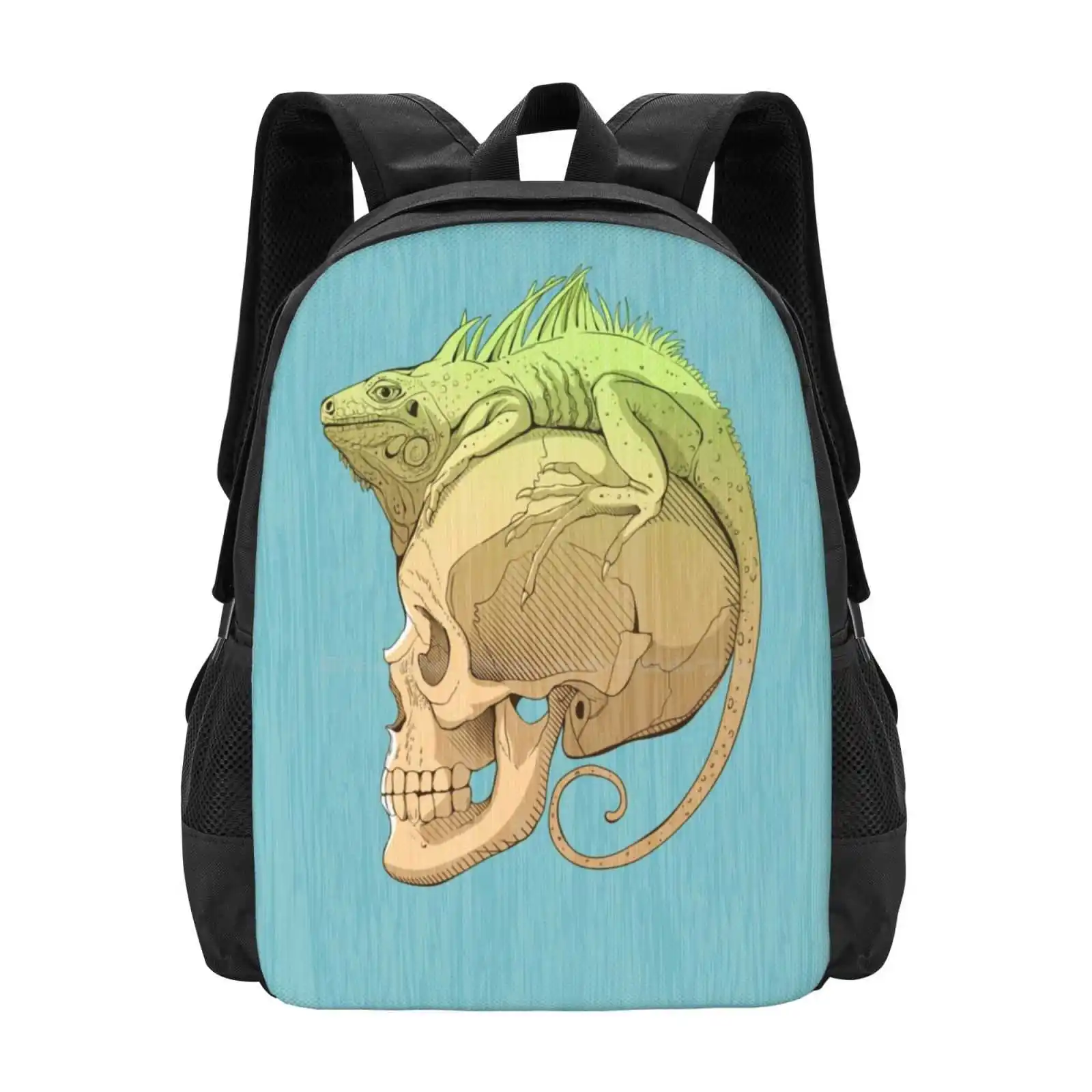 Colorful Illustration With Iguana And Skull School Bags For Teenage Girls Laptop Travel Bags Iguana Skull Lizard Halloween