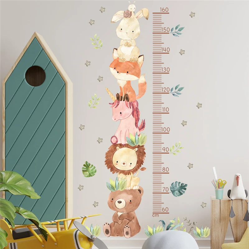 Growing With Lovely Animals Wall Stickers For Height Measure Kids Room Decoration Africa Safari Mural Art Home Decals Pvc Poster