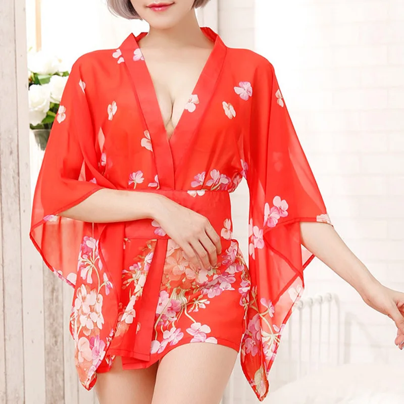 Lencería japonesa Kimono, uniforme, picardías Sexy, lencería erótica para mujer, minivestido, falda para dormir