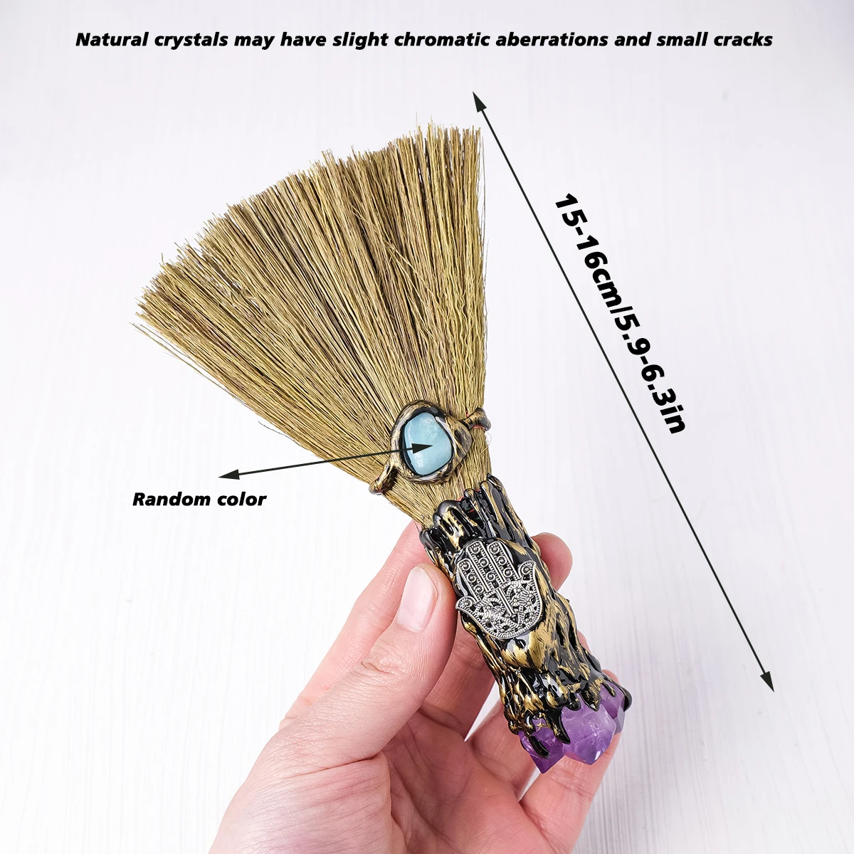 1PC Natural Crystal Amethyst bud Broom Gem Crafts Home Decoration Handmade Broom stick Divination Cleansing Home Decor