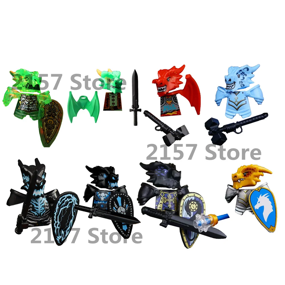 Middeleeuws Kasteel Draak Ridder Bouwsteen Film Figuur Accessoires Armor Vest Helm Schild Leger Pegasus Baksteen Speelgoed Geschenken S012