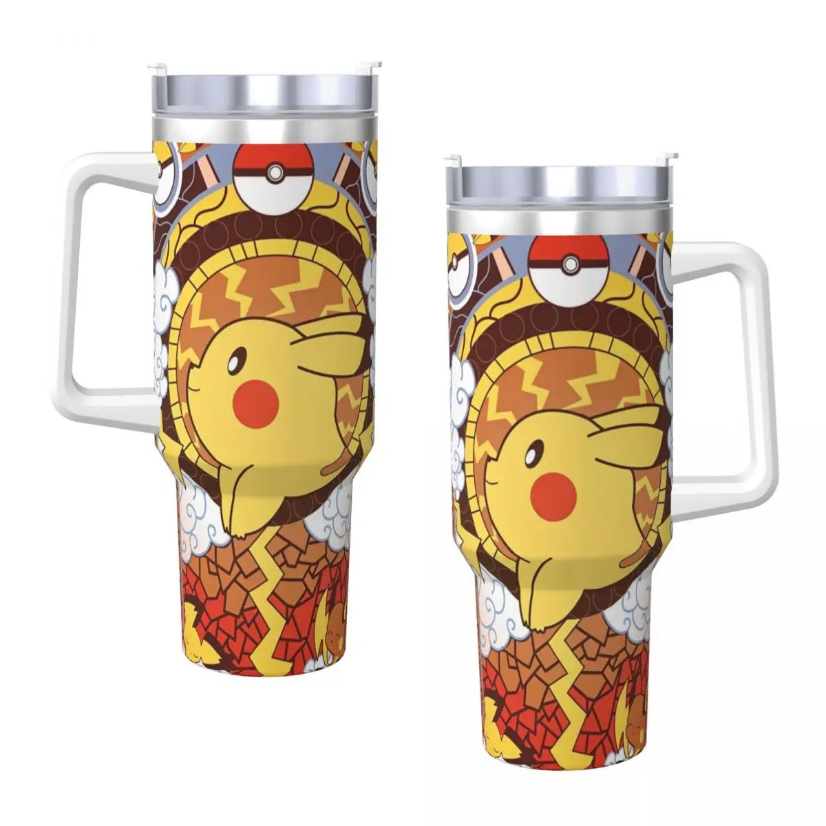 Stainless Steel Tumbler Pokemon Cartoon Anime HD Print Mugs Cup With Straws Cold Drink Water Bottle Portable Large Thermal Cups