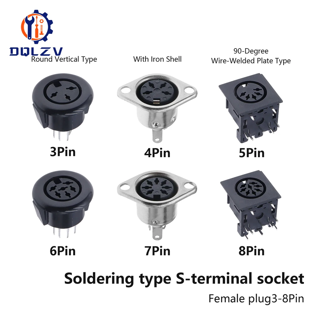 DIN 3pin 4pin 5pin 6pin 7pin 8 Pin Male Female Plug Socket jack Solder Connector with Plastic Handle D Connectors  ﻿