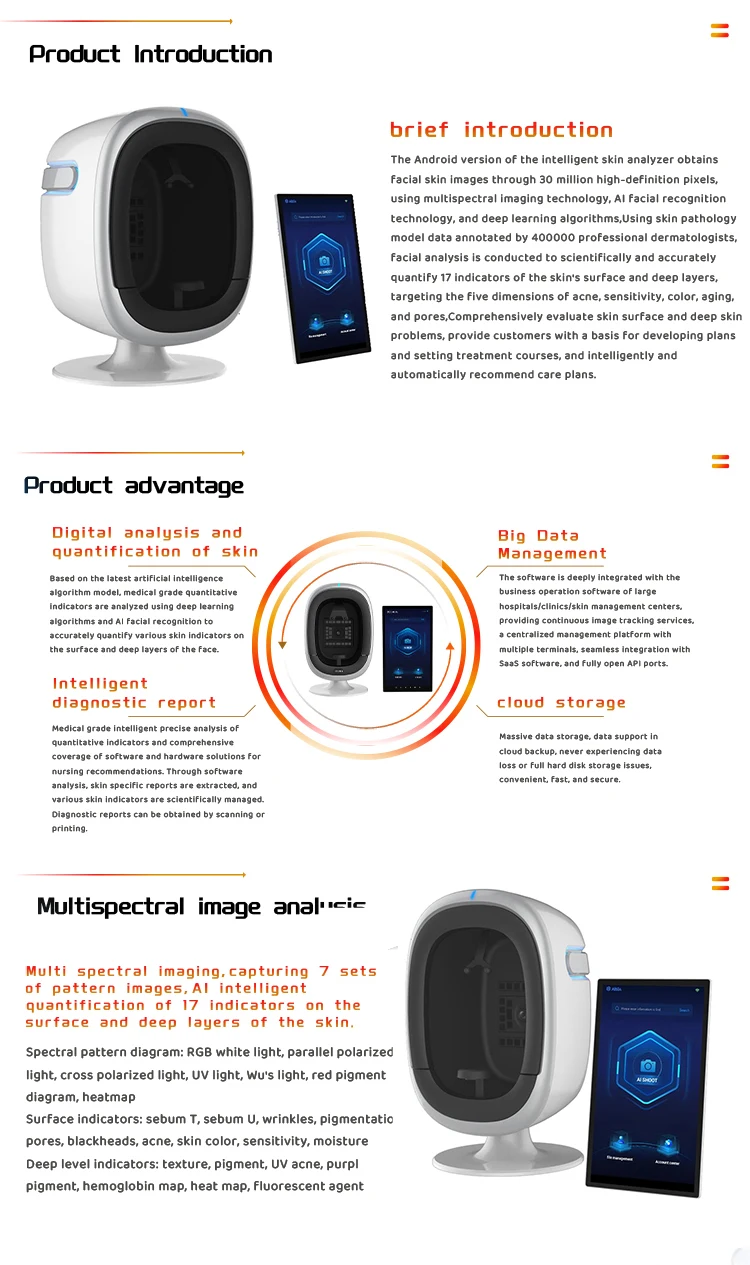 Professional Skin Analyzer Device 3d Scanner Ai Skin Analysis Machine Face Tester Scanner for Beauty Salon Use